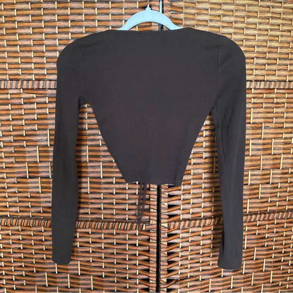 Zara Brown Ribbed Cinched Crop Top - Picture 3 of 3